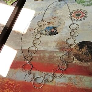 Long Thin Silver Linked Rings Statement Necklace